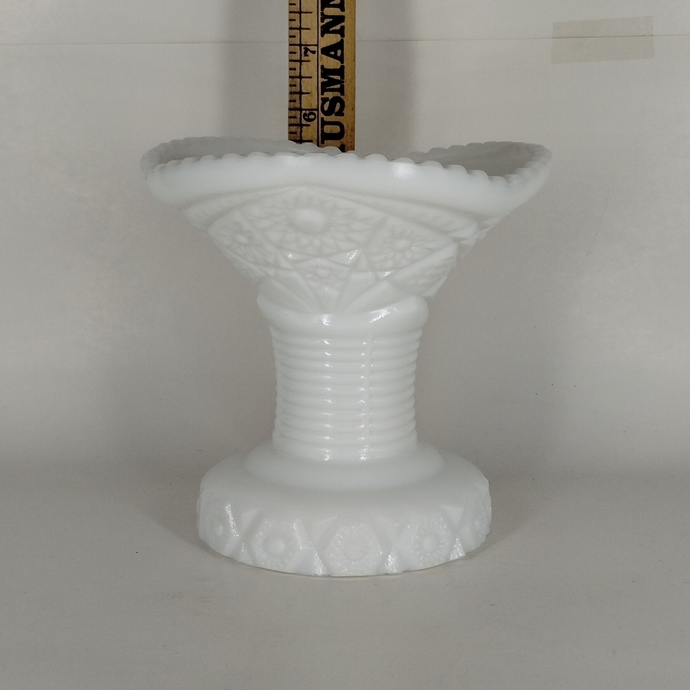 McKee Concord Punch Bowl Base Stand With Star Design Pressed Milk Glass Vintage
